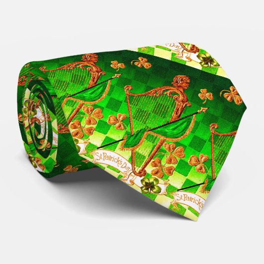 Cravate IRLANDE HARP, OR VERT SHAMROCK St Patrick's Day (Roulé)