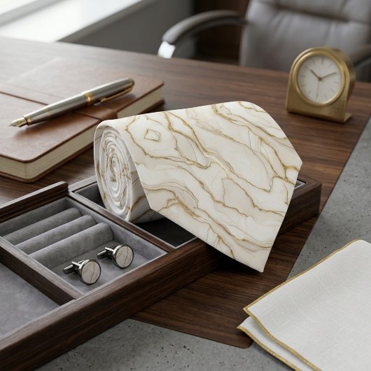 Cravate Ivory & Gold Marble
