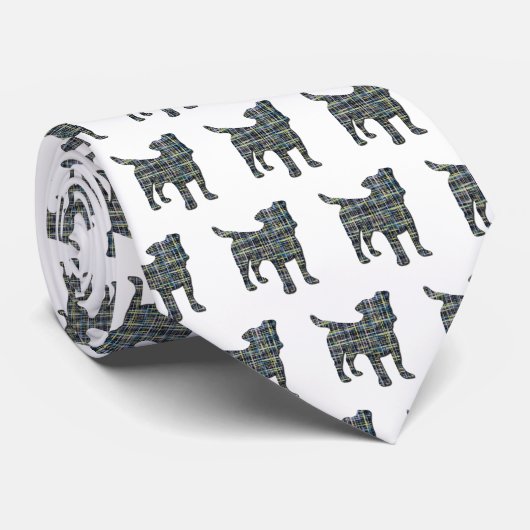 Cravate Jack Russell Chien Silhouette Jaune et Bleu Blanc (Roulé)