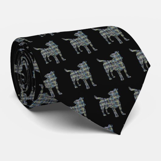 Cravate Jack Russell Chien Silhouette Jaune et Bleu Noir (Roulé)