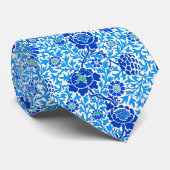Cravate Jacobean Floral, Navy, Blanc et Cerulean Blue (Roulé)