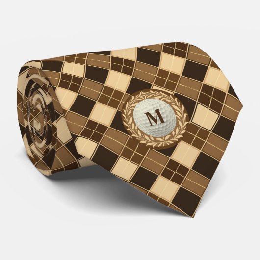 Cravate Jacquard Brown rétro Monogram Golf Ball (Roulé)