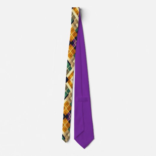 Cravate Jacquard Mardi Gras jaune violet vert (Dos)