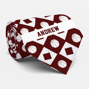 Cravate Jacquard Maroon Basketball Bois Plancher Motif