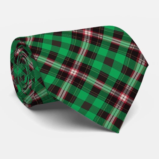 Cravate Jacquard noir vert Tartan Plaid Motif (Roulé)