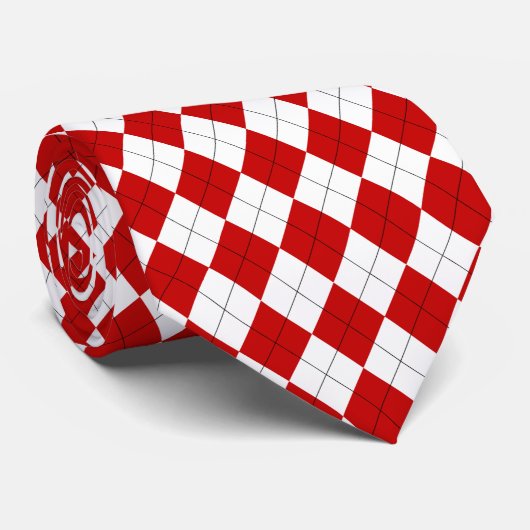 Cravate Jacquard preppy Tartan Diamond Plaid Rouge Blanc (Roulé)
