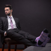 Cravate Jacquard rose et bleu rétro