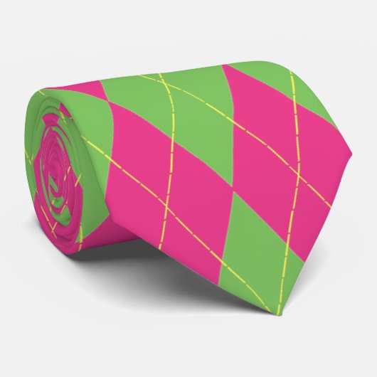 Cravate Jacquard rose et vert (Roulé)