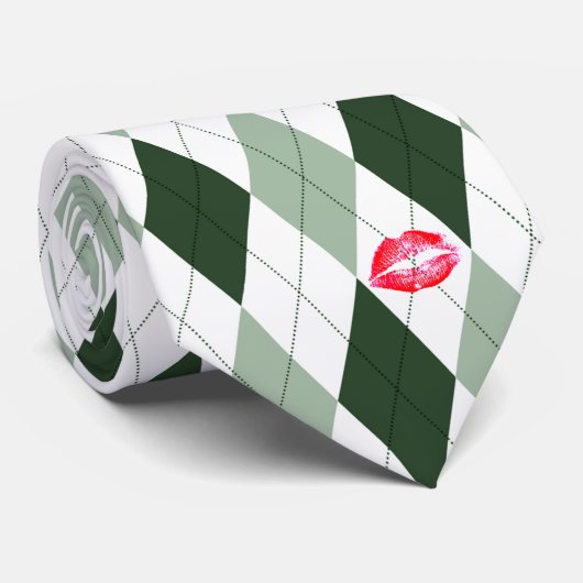 Cravate Jacquard vert et baisers (Roulé)