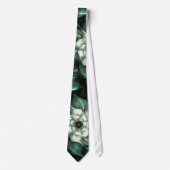 Cravate Jade foncé Vert et blanc Fleur fractale Abstraite (Devant)