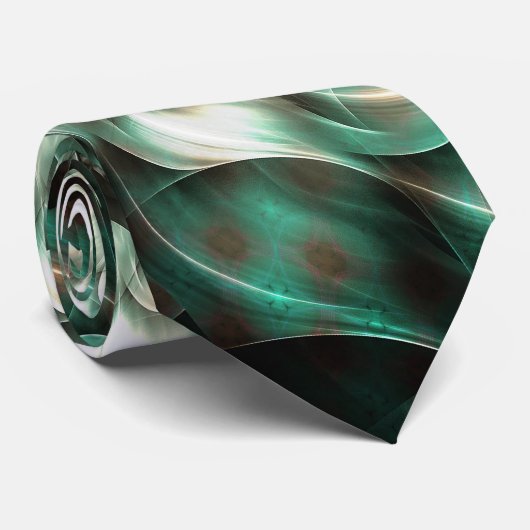 Cravate Jade foncé Vert et blanc Fleur fractale Abstraite (Roulé)