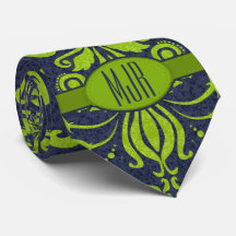 Jade Green et Navy Damask Swirl Monogram