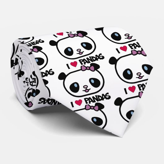 Cravate J'aime des pandas (Roulé)