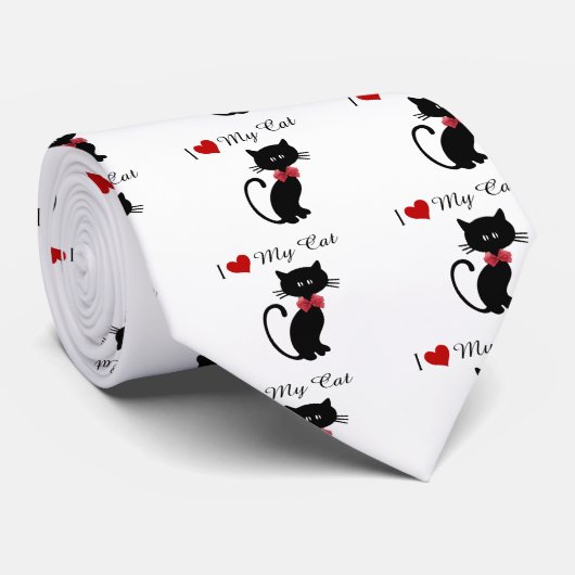 Cravate J'Aime Mon Chat (Roulé)