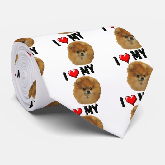Cravate J'aime mon Pomeranian (Roulé)