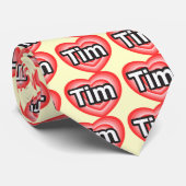 Cravate J'aime Tim. Je t'aime Tim. Coeur (Roulé)