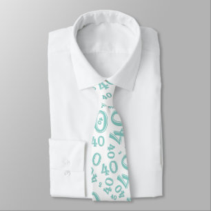 Cravate Jalon 40 motif de nombre aléatoire sarcelle/blanc