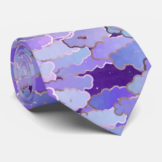 Cravate Japanese Clouds, Twilight, Violet and Deep Purple (Roulé)