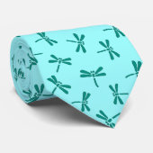 Cravate Japanese Dragonfly Pattern, Turquoise and Aqua (Roulé)