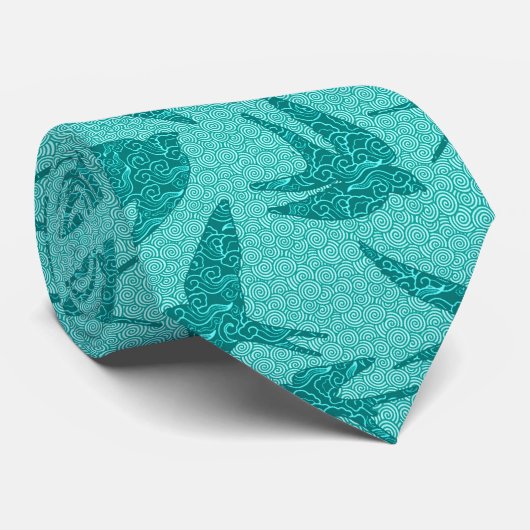 Cravate Japanese Swallows in Flight, Turquoise and Aqua  (Roulé)