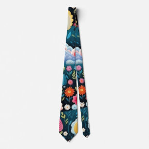 Cravate Jardin Arc-en-Ciel Fantaisiste Motif Floral Fantas