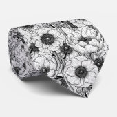 Cravate Jardin d'anémones en noir et blanc (Roulé)