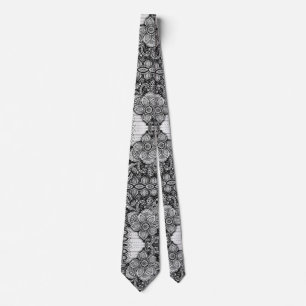 Cravate Jardin Floral de Paisley Maximaliste Noir et Blanc