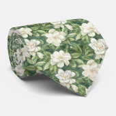 Cravate Jardin luxuriant Gardenia vert et blanc Floral (Roulé)