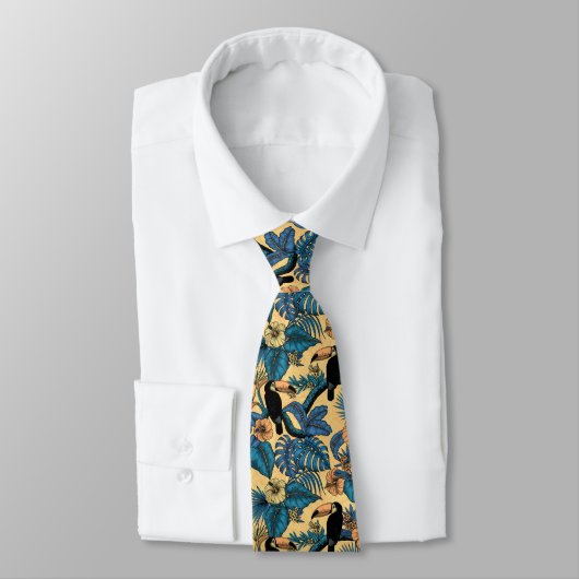 Cravate Jardin toucan en jaune et bleu (Attaché)