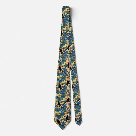 Cravate Jardin toucan en jaune et bleu (Devant)