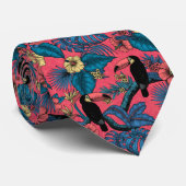 Cravate Jardin toucan en rouge et bleu (Roulé)