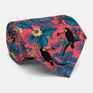 Cravate Jardin toucan en rouge et bleu