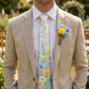 Cravate Jaune Beurre Bleu Doux Fleur Sauvage Mariage de Pr
