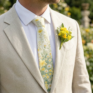 Cravate Jaune Beurre Fleur Sauvage Mariage d'Été & Pâques