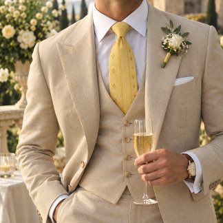 Cravate Jaune Beurre Or Doré Herringbone Fleur Rayure
