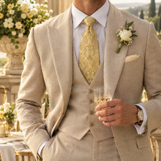 Cravate Jaune Beurre Or Paisley Baroque Roulé