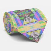 Cravate Jaune bleu violet géométrique (Roulé)