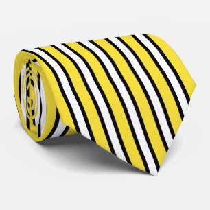 Cravate Jaune Bouton d'Or, blanc et noir rayures verticale
