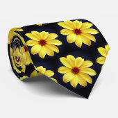 Cravate Jaune Dahlia Élégante Fleur Répétition Noir Cou (Roulé)