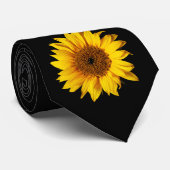 Cravate Jaune de tournesol sur le noir - fleurs (Roulé)