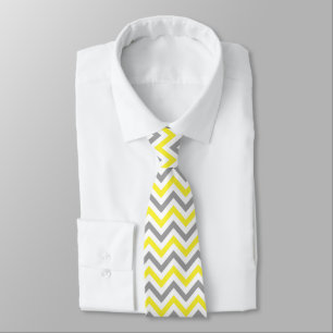 Cravate Jaune, Gris Dk What Grand Motif Chevron ZigZag