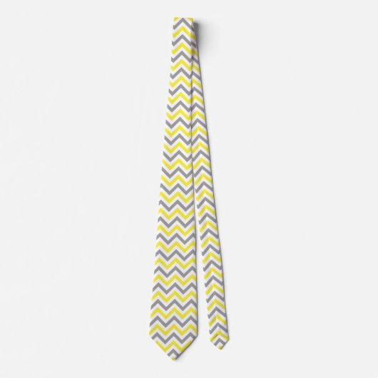 Cravate Jaune, Gris Dk What Grand Motif Chevron ZigZag (Devant)