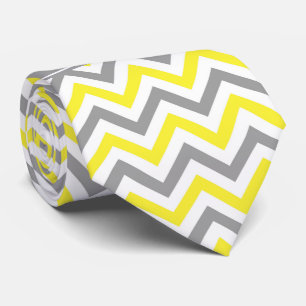 Cravate Jaune Gris Foncé Blanc Grand Chevron Gris Monogram