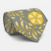 CRAVATE JAUNE GRISE ET D'OR FLORALE (Roulé)
