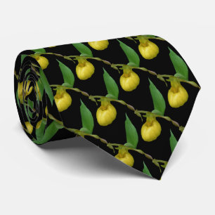 Cravate Jaune Lady Slipper Orchidée Fleur Nature Motif