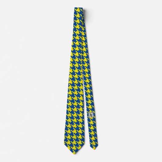 Cravate Jaune & Marine Bleu Grand Houndstooth Check (Devant)