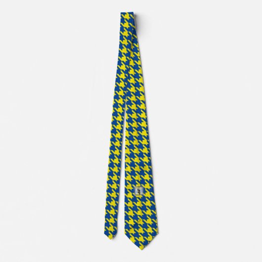Cravate Jaune & Marine Bleu Grand Houndstooth Check (Dos)