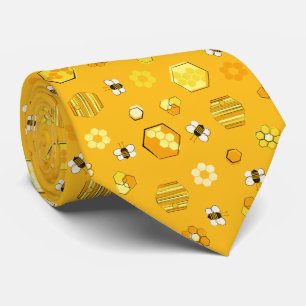 Cravate Jaune miel rétro Motif abeille