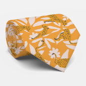 Cravate Jaune Mignon Moderne Faune Léopards Feuilles Flora (Roulé)