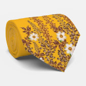 Cravate Jaune Moutarde Floral Style Vintage (Roulé)